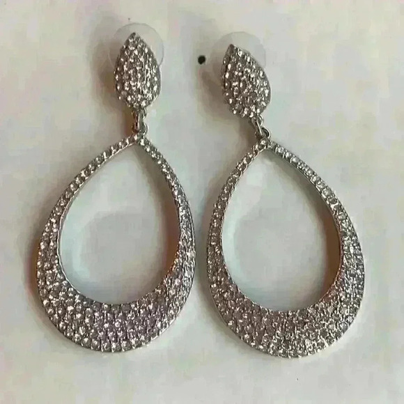 INC new Silver Tone Pave Drop Earrings - Picture 7 of 8